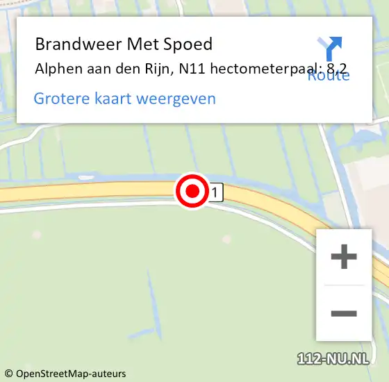 Locatie op kaart van de 112 melding: Brandweer Met Spoed Naar Alphen aan den Rijn, N11 hectometerpaal: 8,2 op 19 februari 2023 01:20