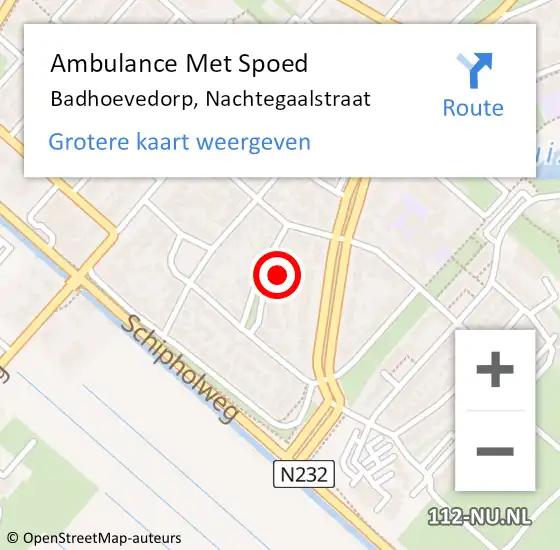 Locatie op kaart van de 112 melding: Ambulance Met Spoed Naar Badhoevedorp, Nachtegaalstraat op 19 februari 2023 02:16