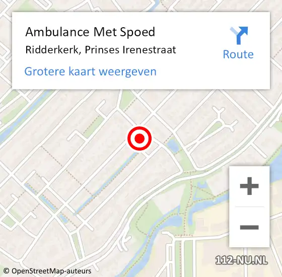 Locatie op kaart van de 112 melding: Ambulance Met Spoed Naar Ridderkerk, Prinses Irenestraat op 19 februari 2023 03:40