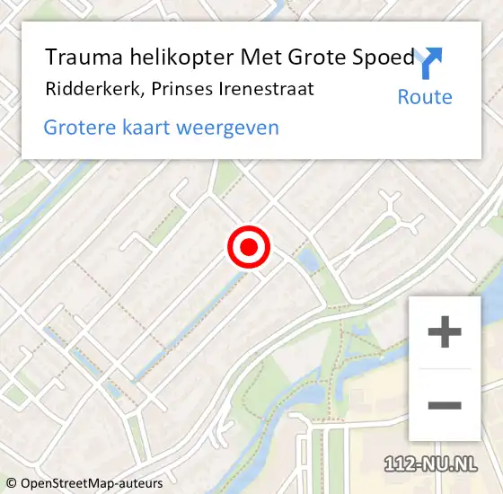 Locatie op kaart van de 112 melding: Trauma helikopter Met Grote Spoed Naar Ridderkerk, Prinses Irenestraat op 19 februari 2023 03:42