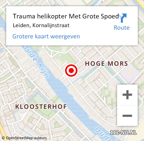 Locatie op kaart van de 112 melding: Trauma helikopter Met Grote Spoed Naar Leiden, Kornalijnstraat op 19 februari 2023 04:11