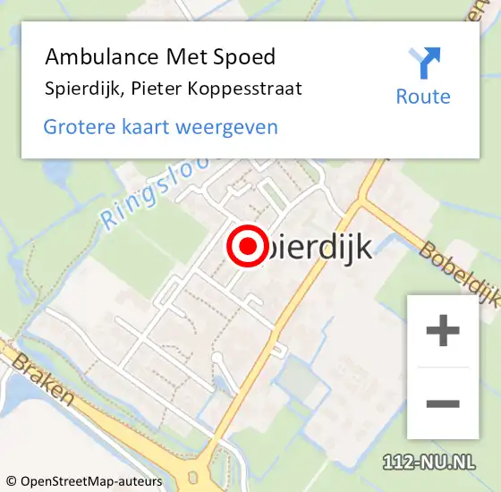 Locatie op kaart van de 112 melding: Ambulance Met Spoed Naar Spierdijk, Pieter Koppesstraat op 19 februari 2023 04:43