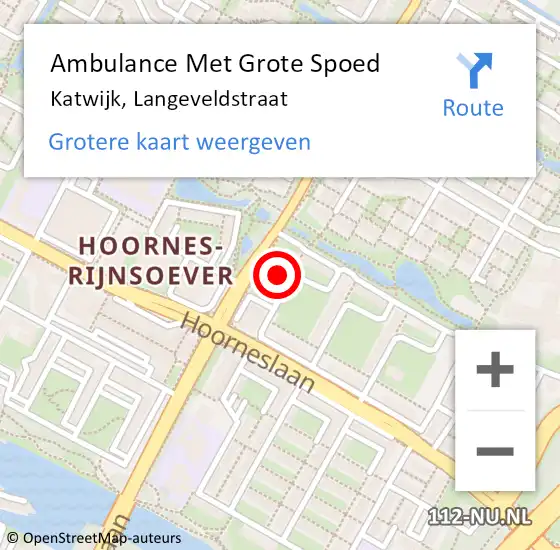 Locatie op kaart van de 112 melding: Ambulance Met Grote Spoed Naar Katwijk, Langeveldstraat op 19 februari 2023 05:10