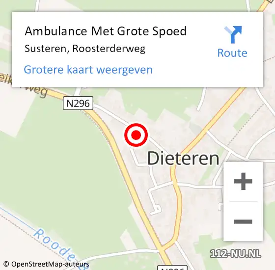 Locatie op kaart van de 112 melding: Ambulance Met Grote Spoed Naar Susteren, Roosterderweg op 16 augustus 2014 05:14