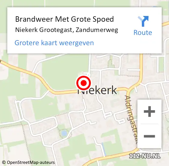 Locatie op kaart van de 112 melding: Brandweer Met Grote Spoed Naar Niekerk Grootegast, Zandumerweg op 19 februari 2023 05:22