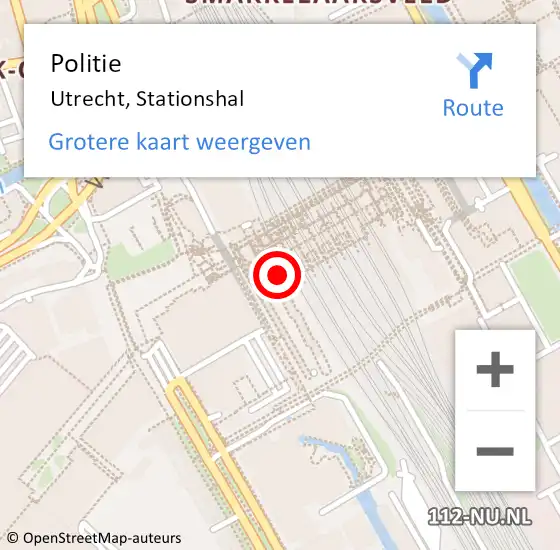 Locatie op kaart van de 112 melding: Politie Utrecht, Stationshal op 19 februari 2023 05:50