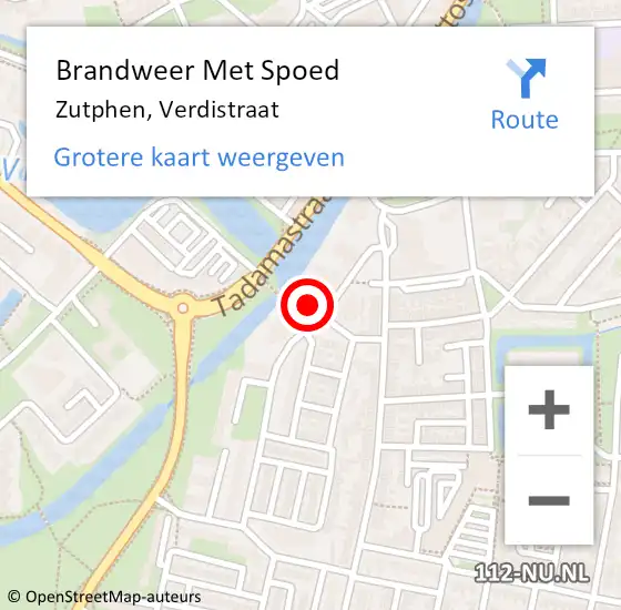 Locatie op kaart van de 112 melding: Brandweer Met Spoed Naar Zutphen, Verdistraat op 19 februari 2023 08:13