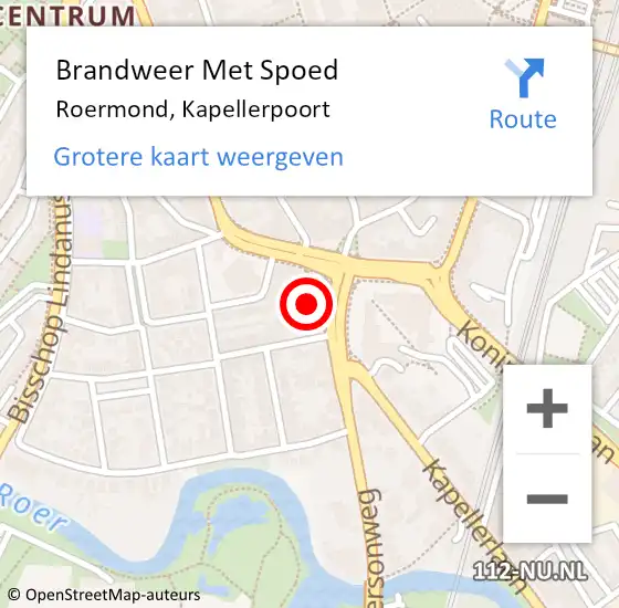 Locatie op kaart van de 112 melding: Brandweer Met Spoed Naar Roermond, Kapellerpoort op 19 februari 2023 08:53