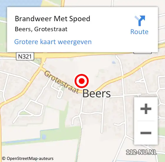 Locatie op kaart van de 112 melding: Brandweer Met Spoed Naar Beers, Grotestraat op 19 februari 2023 09:42