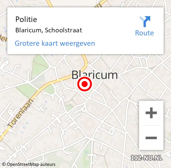 Locatie op kaart van de 112 melding: Politie Blaricum, Schoolstraat op 19 februari 2023 10:21