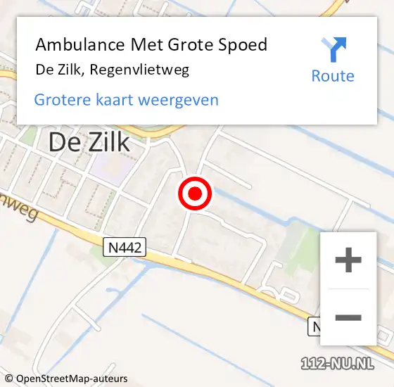 Locatie op kaart van de 112 melding: Ambulance Met Grote Spoed Naar De Zilk, Regenvlietweg op 19 februari 2023 10:24