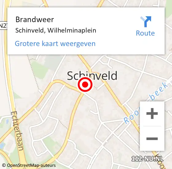 Locatie op kaart van de 112 melding: Brandweer Schinveld, Wilhelminaplein op 16 augustus 2014 06:23