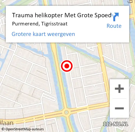 Locatie op kaart van de 112 melding: Trauma helikopter Met Grote Spoed Naar Purmerend, Tigrisstraat op 19 februari 2023 11:11