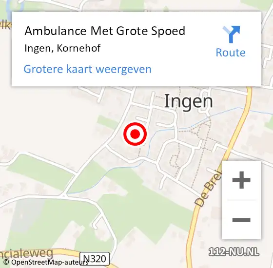 Locatie op kaart van de 112 melding: Ambulance Met Grote Spoed Naar Ingen, Kornehof op 19 februari 2023 12:30