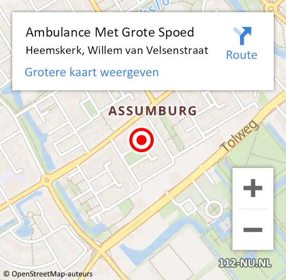 Locatie op kaart van de 112 melding: Ambulance Met Grote Spoed Naar Heemskerk, Willem van Velsenstraat op 19 februari 2023 12:47