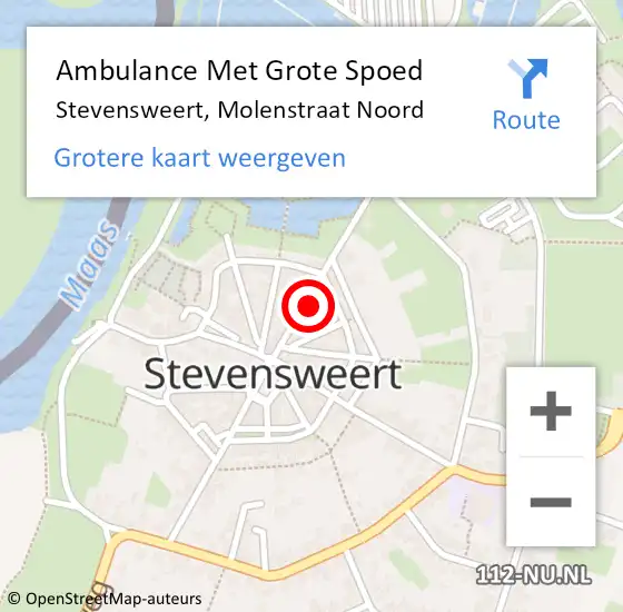 Locatie op kaart van de 112 melding: Ambulance Met Grote Spoed Naar Stevensweert, Molenstraat Noord op 19 februari 2023 13:23