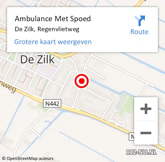 Locatie op kaart van de 112 melding: Ambulance Met Spoed Naar De Zilk, Regenvlietweg op 19 februari 2023 13:47