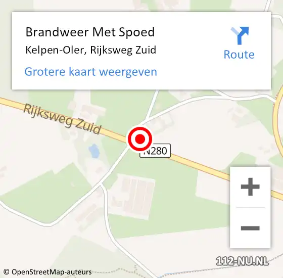 Locatie op kaart van de 112 melding: Brandweer Met Spoed Naar Kelpen-Oler, Rijksweg Zuid op 19 februari 2023 13:53