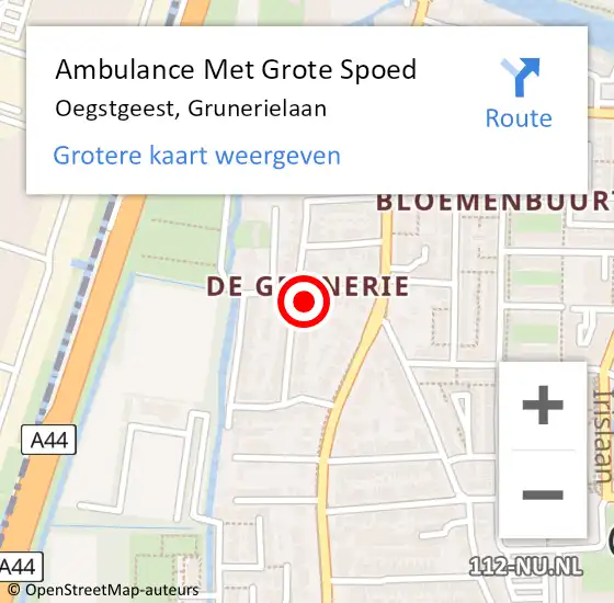 Locatie op kaart van de 112 melding: Ambulance Met Grote Spoed Naar Oegstgeest, Grunerielaan op 19 februari 2023 14:05