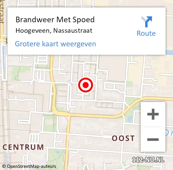 Locatie op kaart van de 112 melding: Brandweer Met Spoed Naar Hoogeveen, Nassaustraat op 19 februari 2023 14:12