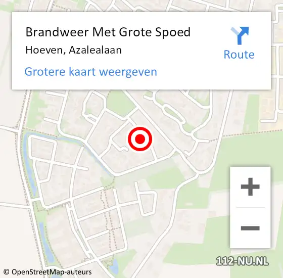 Locatie op kaart van de 112 melding: Brandweer Met Grote Spoed Naar Hoeven, Azalealaan op 19 februari 2023 14:36