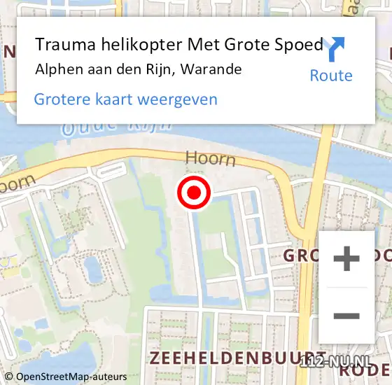 Locatie op kaart van de 112 melding: Trauma helikopter Met Grote Spoed Naar Alphen aan den Rijn, Warande op 19 februari 2023 14:39