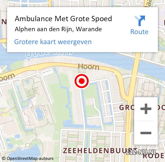 Locatie op kaart van de 112 melding: Ambulance Met Grote Spoed Naar Alphen aan den Rijn, Warande op 19 februari 2023 14:44