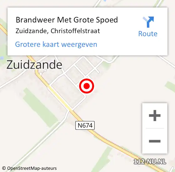 Locatie op kaart van de 112 melding: Brandweer Met Grote Spoed Naar Zuidzande, Christoffelstraat op 19 februari 2023 14:52