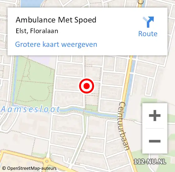 Locatie op kaart van de 112 melding: Ambulance Met Spoed Naar Elst, Floralaan op 19 februari 2023 15:26