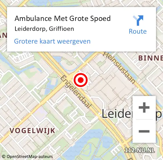 Locatie op kaart van de 112 melding: Ambulance Met Grote Spoed Naar Leiderdorp, Griffioen op 19 februari 2023 15:31