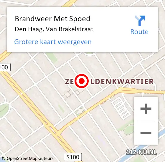 Locatie op kaart van de 112 melding: Brandweer Met Spoed Naar Den Haag, Van Brakelstraat op 19 februari 2023 15:36