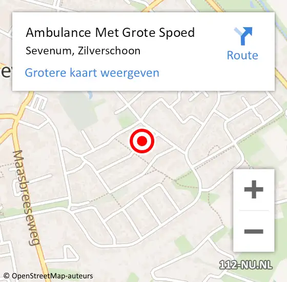 Locatie op kaart van de 112 melding: Ambulance Met Grote Spoed Naar Sevenum, Zilverschoon op 16 augustus 2014 07:35