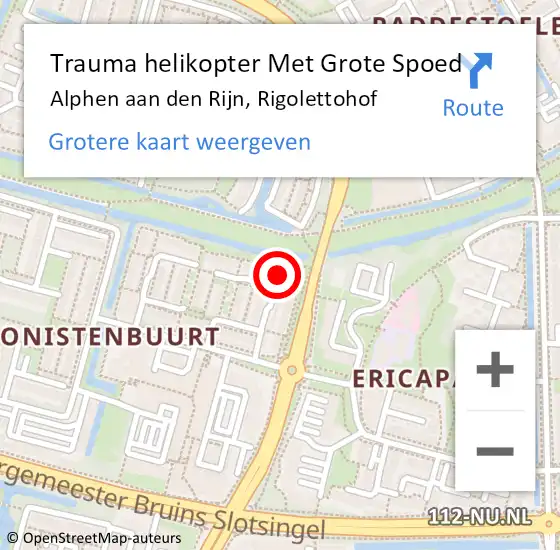 Locatie op kaart van de 112 melding: Trauma helikopter Met Grote Spoed Naar Alphen aan den Rijn, Rigolettohof op 19 februari 2023 15:57