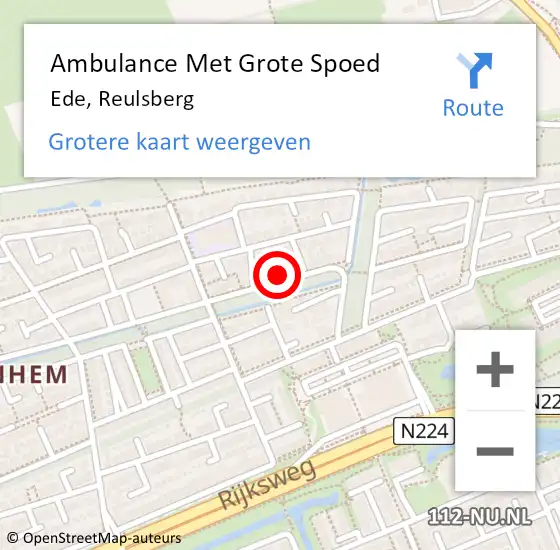 Locatie op kaart van de 112 melding: Ambulance Met Grote Spoed Naar Ede, Reulsberg op 19 februari 2023 16:18