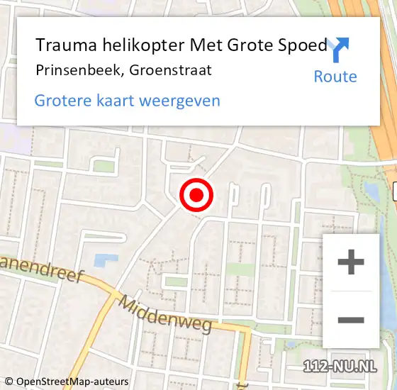 Locatie op kaart van de 112 melding: Trauma helikopter Met Grote Spoed Naar Prinsenbeek, Groenstraat op 19 februari 2023 16:25