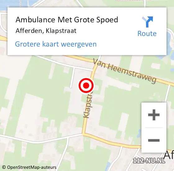 Locatie op kaart van de 112 melding: Ambulance Met Grote Spoed Naar Afferden, Klapstraat op 19 februari 2023 17:05