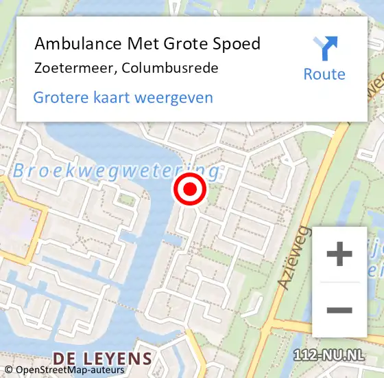 Locatie op kaart van de 112 melding: Ambulance Met Grote Spoed Naar Zoetermeer, Columbusrede op 19 februari 2023 17:09