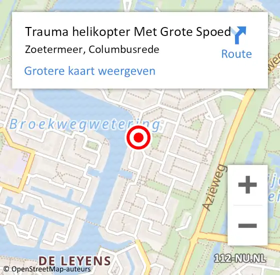 Locatie op kaart van de 112 melding: Trauma helikopter Met Grote Spoed Naar Zoetermeer, Columbusrede op 19 februari 2023 17:21