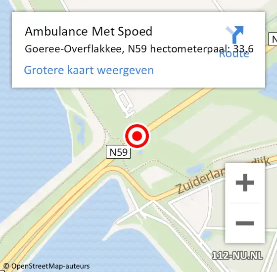 Locatie op kaart van de 112 melding: Ambulance Met Spoed Naar Goeree-Overflakkee, N59 hectometerpaal: 33,6 op 19 februari 2023 17:36