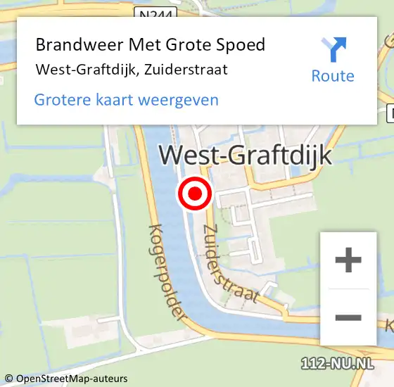 Locatie op kaart van de 112 melding: Brandweer Met Grote Spoed Naar West-Graftdijk, Zuiderstraat op 19 februari 2023 18:02