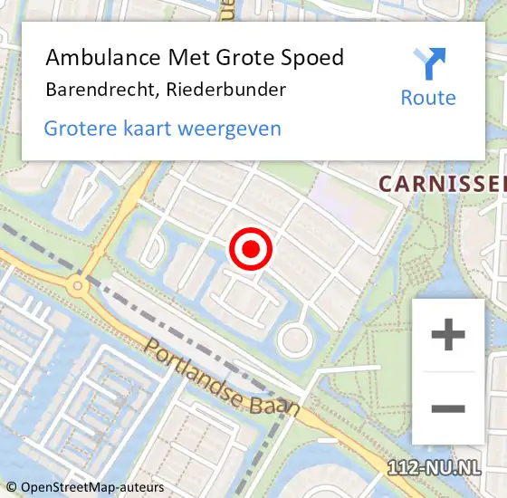 Locatie op kaart van de 112 melding: Ambulance Met Grote Spoed Naar Barendrecht, Riederbunder op 19 februari 2023 18:39