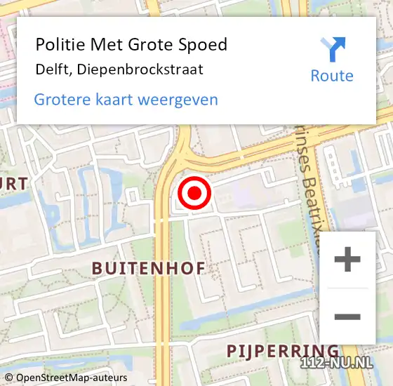 Locatie op kaart van de 112 melding: Politie Met Grote Spoed Naar Delft, Diepenbrockstraat op 19 februari 2023 18:59