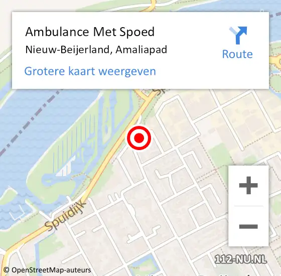 Locatie op kaart van de 112 melding: Ambulance Met Spoed Naar Nieuw-Beijerland, Amaliapad op 19 februari 2023 20:38