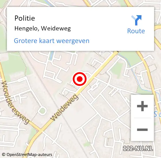 Locatie op kaart van de 112 melding: Politie Hengelo, Weideweg op 19 februari 2023 20:59