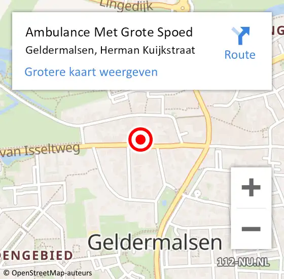 Locatie op kaart van de 112 melding: Ambulance Met Grote Spoed Naar Geldermalsen, Herman Kuijkstraat op 19 februari 2023 21:03