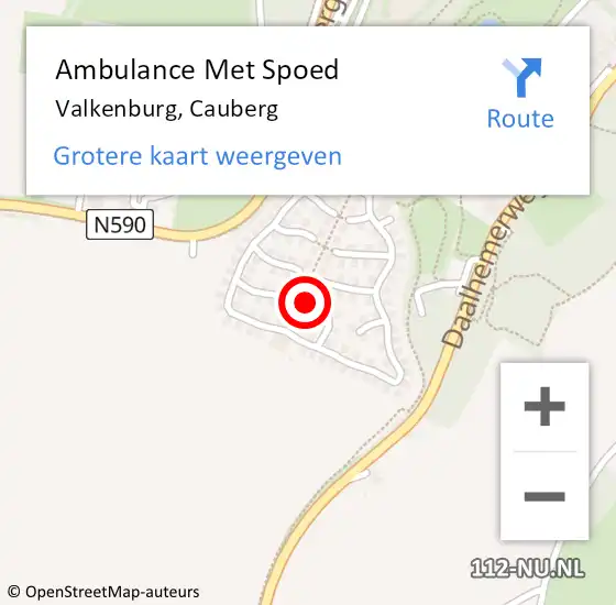 Locatie op kaart van de 112 melding: Ambulance Met Spoed Naar Valkenburg, Cauberg op 19 februari 2023 21:05