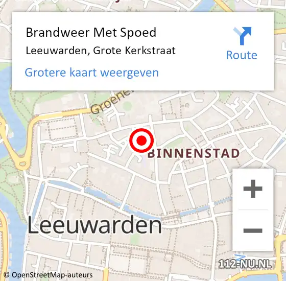 Locatie op kaart van de 112 melding: Brandweer Met Spoed Naar Leeuwarden, Grote Kerkstraat op 19 februari 2023 21:27