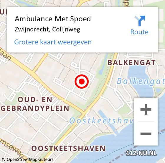 Locatie op kaart van de 112 melding: Ambulance Met Spoed Naar Zwijndrecht, Colijnweg op 19 februari 2023 21:35