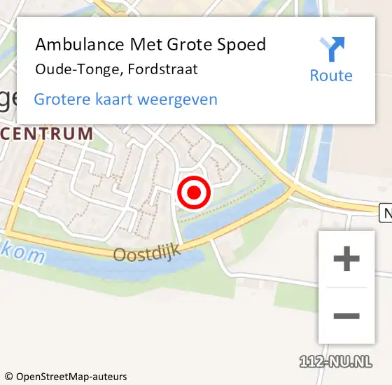 Locatie op kaart van de 112 melding: Ambulance Met Grote Spoed Naar Oude-Tonge, Fordstraat op 19 februari 2023 21:37