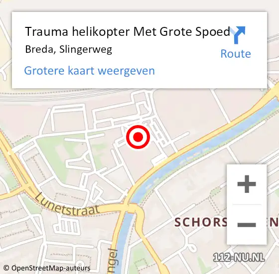 Locatie op kaart van de 112 melding: Trauma helikopter Met Grote Spoed Naar Breda, Slingerweg op 19 februari 2023 22:19